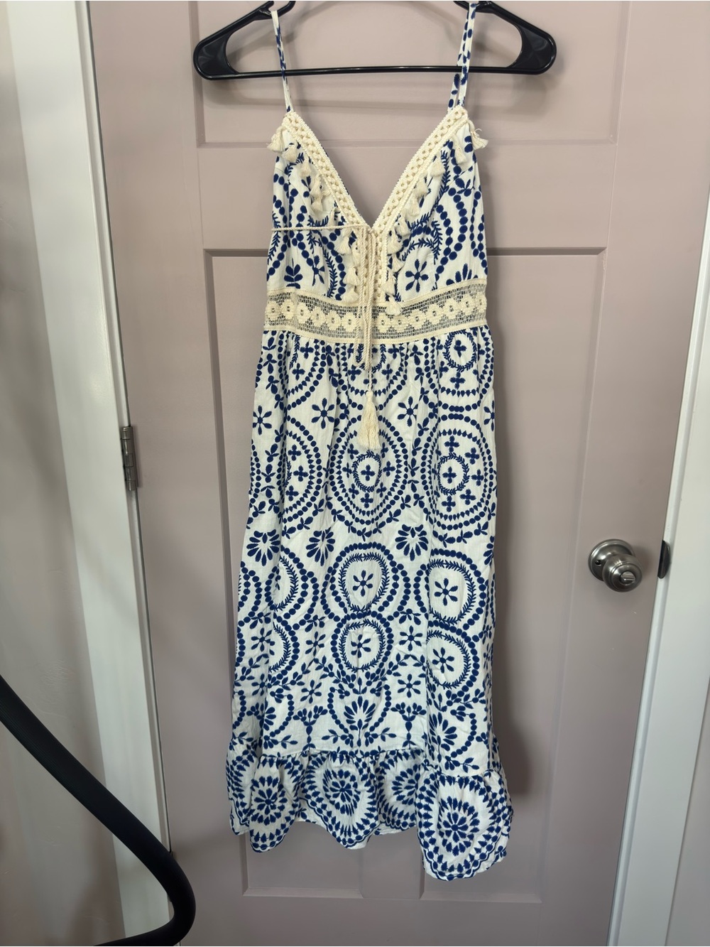 Cupshe White & Blue Printed Spaghetti Strap Midi Dress - Picture 3 of 6